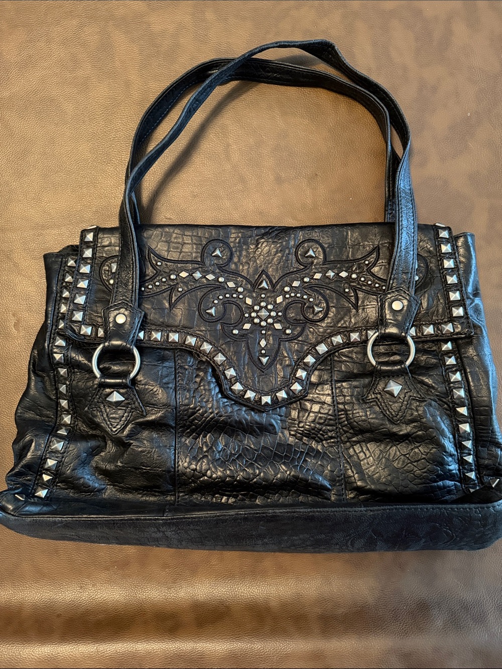 Cripple Creek Black Studded Embossed Tote Bag - Women